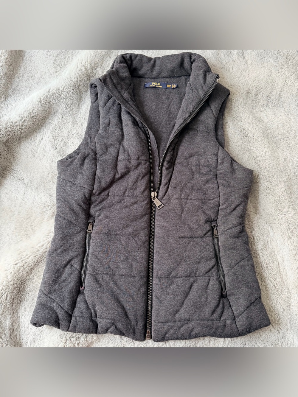 Polo Ralph Lauren Quilted Knit Puffer Vest Charcoal Grey Women Small Modal Blend